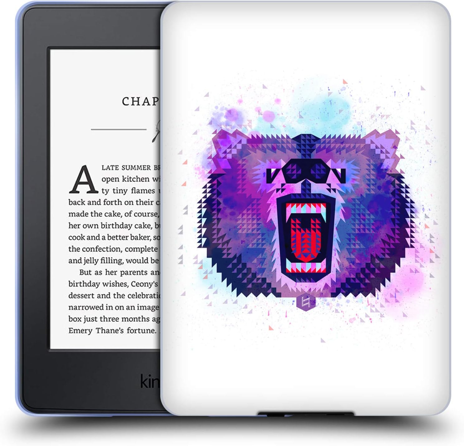 Official Chobopop Lilac Geometric Bear Animals Soft Gel Case Compatible for Kindle Paperwhite 1/2 / 3