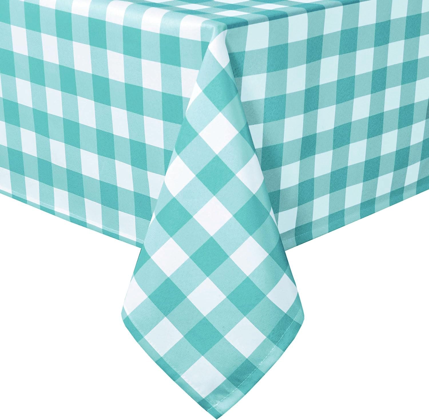 Hiasan 54 x 108 Inch Checkered Tablecloth Rectangle - Waterproof, Wrinkle Resistant and Washable Gingham Table Cloth for Outdoor Picnic, Kitchen and Holiday Dinner, Aqua and White