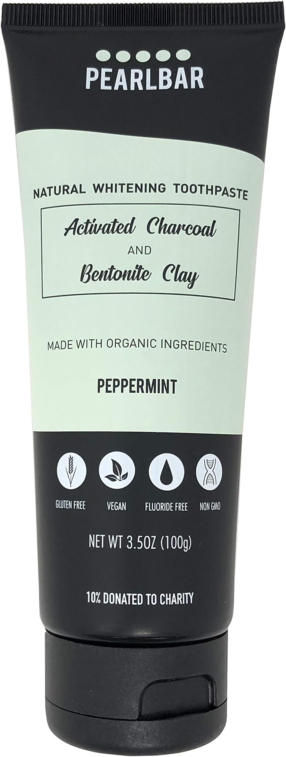 PearlBar Natural Whitening Fluoride-Free Activated Charcoal Toothpaste 3.5 Ounce (100g)