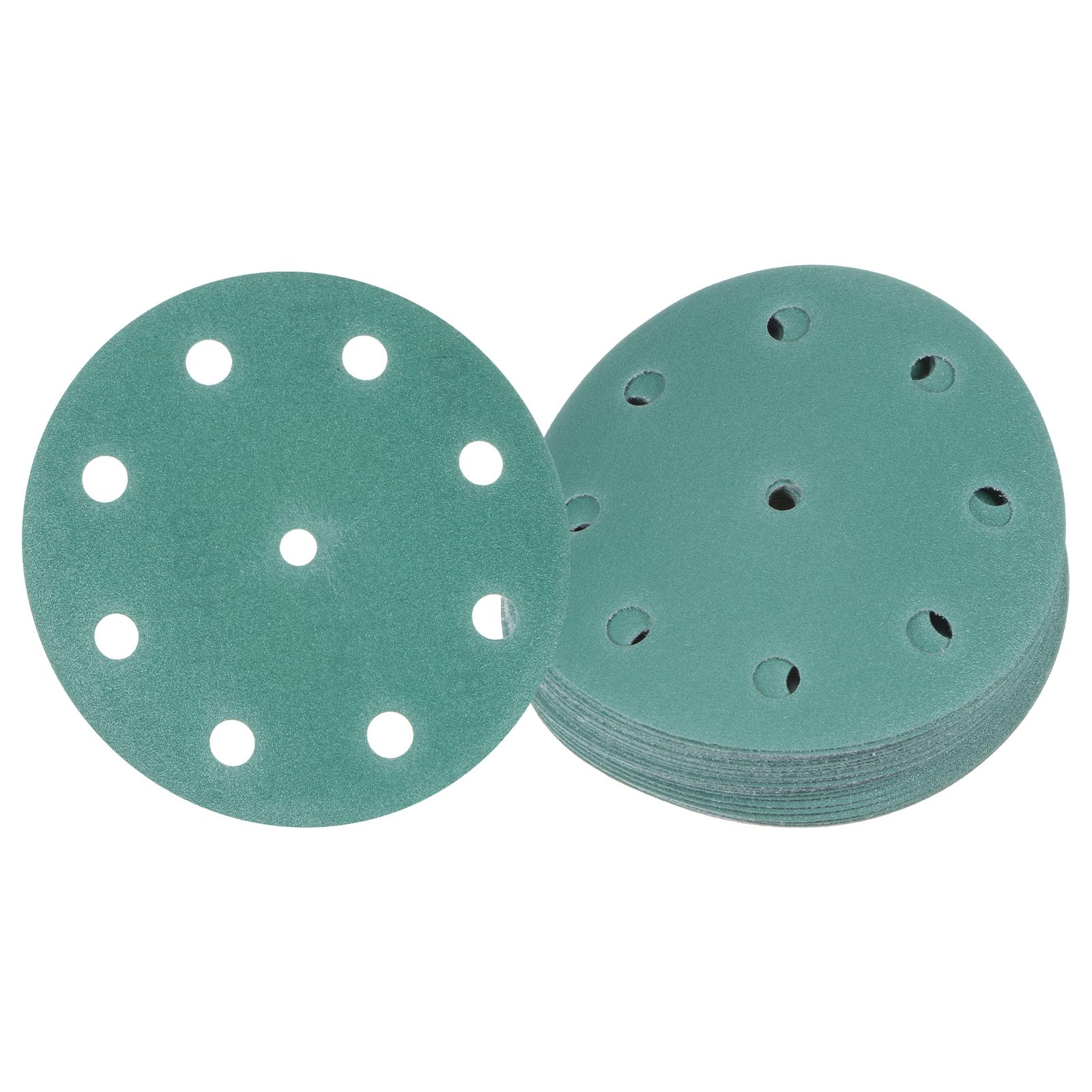 Kozelo 25pcs Green Film Sanding Discs - [5 Inch 180 Grits 9 Hole ] Round Aluminum Oxide Hook & Loop Wet Dry Sander Pads for Wood Metal Polishing Use| Zirconium Corundum Sandpaper