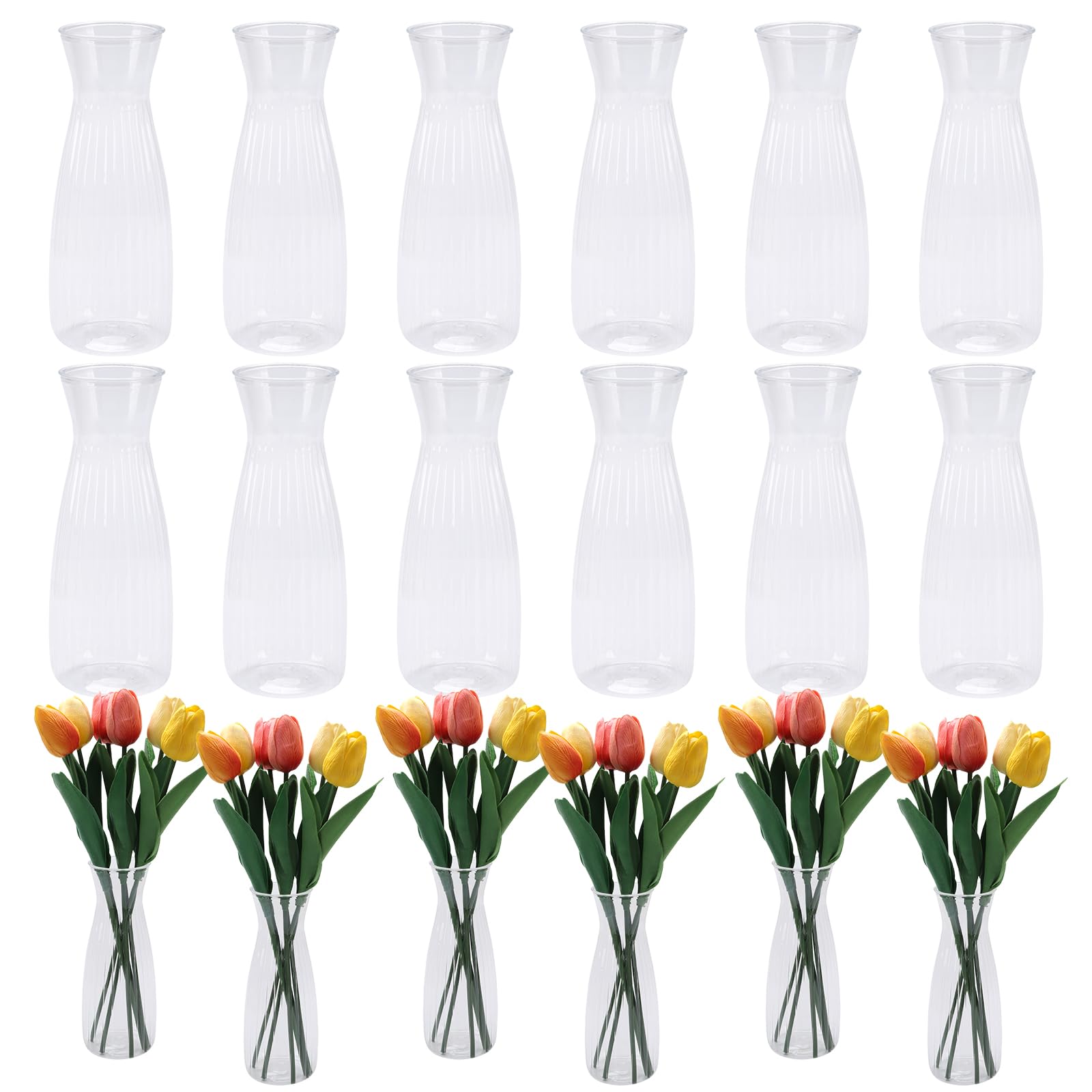 Photo 1 of 18 Pcs Plastic Bud Vases Bulk, Small Clear Flower Containers, Shatterproof Crystal Bud Vases for Centerpieces, Wedding, Home Table Decorations, Formal Dinners
