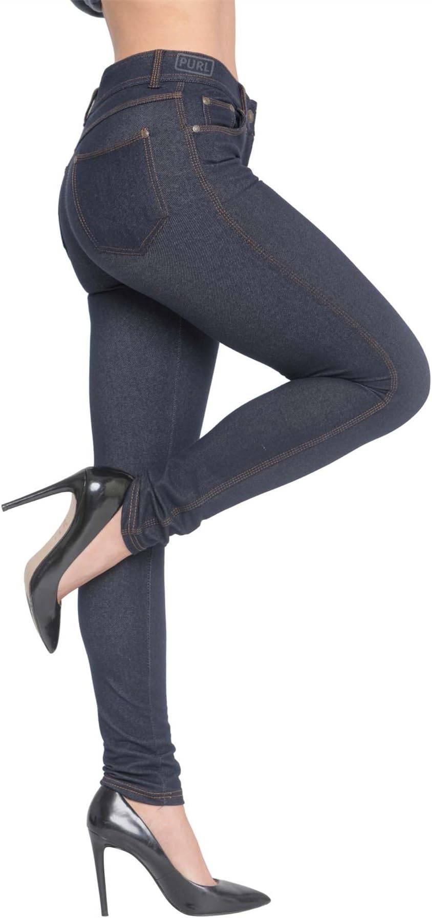 PURLWomen High Waisted Skinny Jeggings Plain Colour Casual Ladies Stretch Leggings Jeans Denim Pant with Pockets Navy Denim