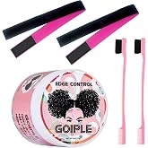 Goiple Edge Control Wax for Women Strong Hold Non-greasy Edge Smoother Strawberry Scent (4oz Edge Control Wax + Edge Brushes*2 + Pink Elastic Bands*2)