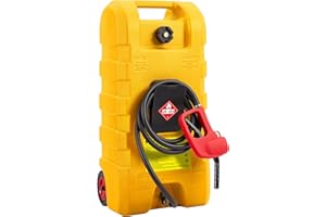 WARMTOBABY 15 Gallon Gasoline Fuel Tank Container Tank, Portable Gasoline Can with Siphon Pump, 10ft Hose, Wheels & Lockable Lid, Diesel Fuel Caddy for Automobiles, Lawnmowers, ATVs - Yellow