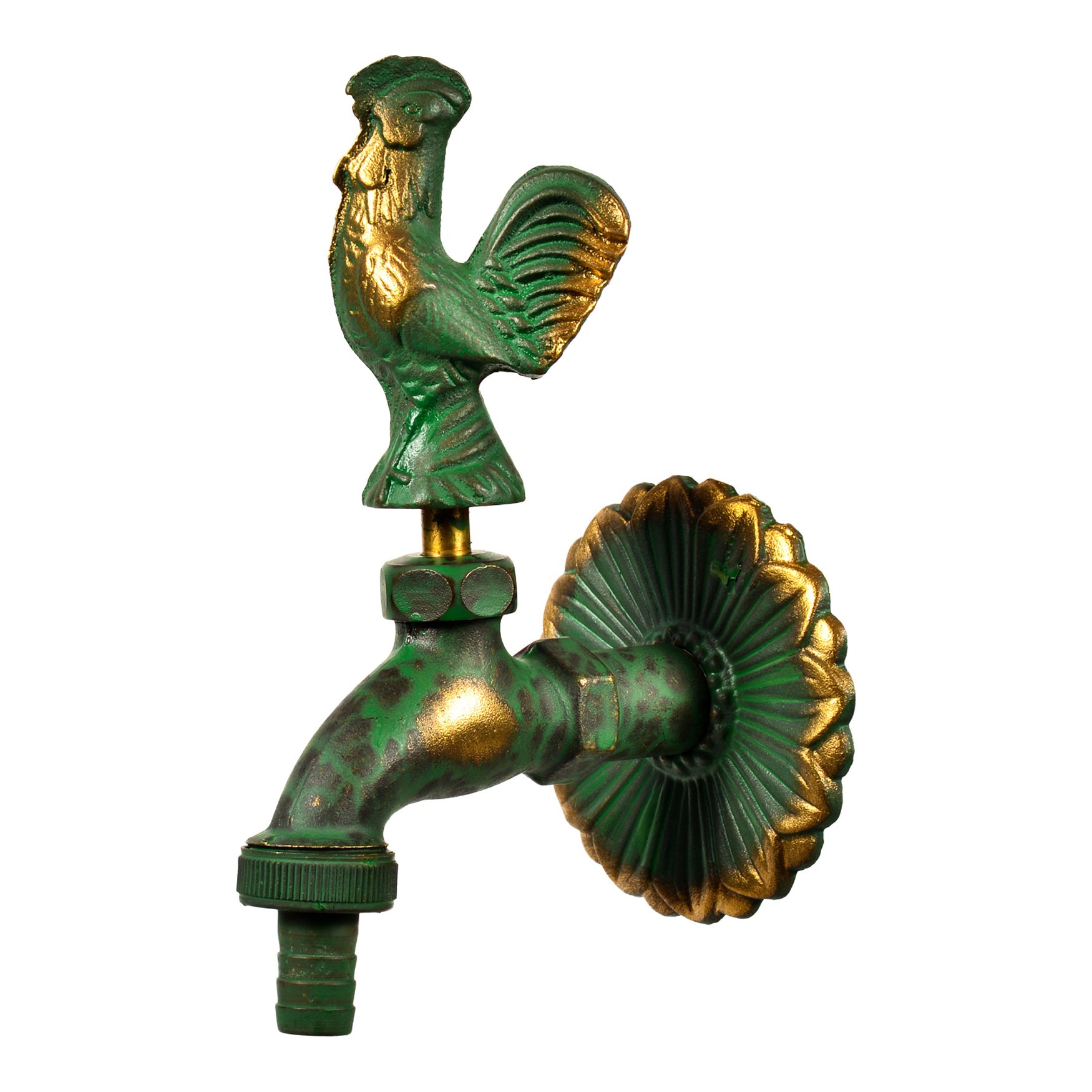 Variosan Retro Garden Tap, 1/2-Inch, Patinated Brass, Large Gap Between Tap and Wall, Solid Wall Rosette