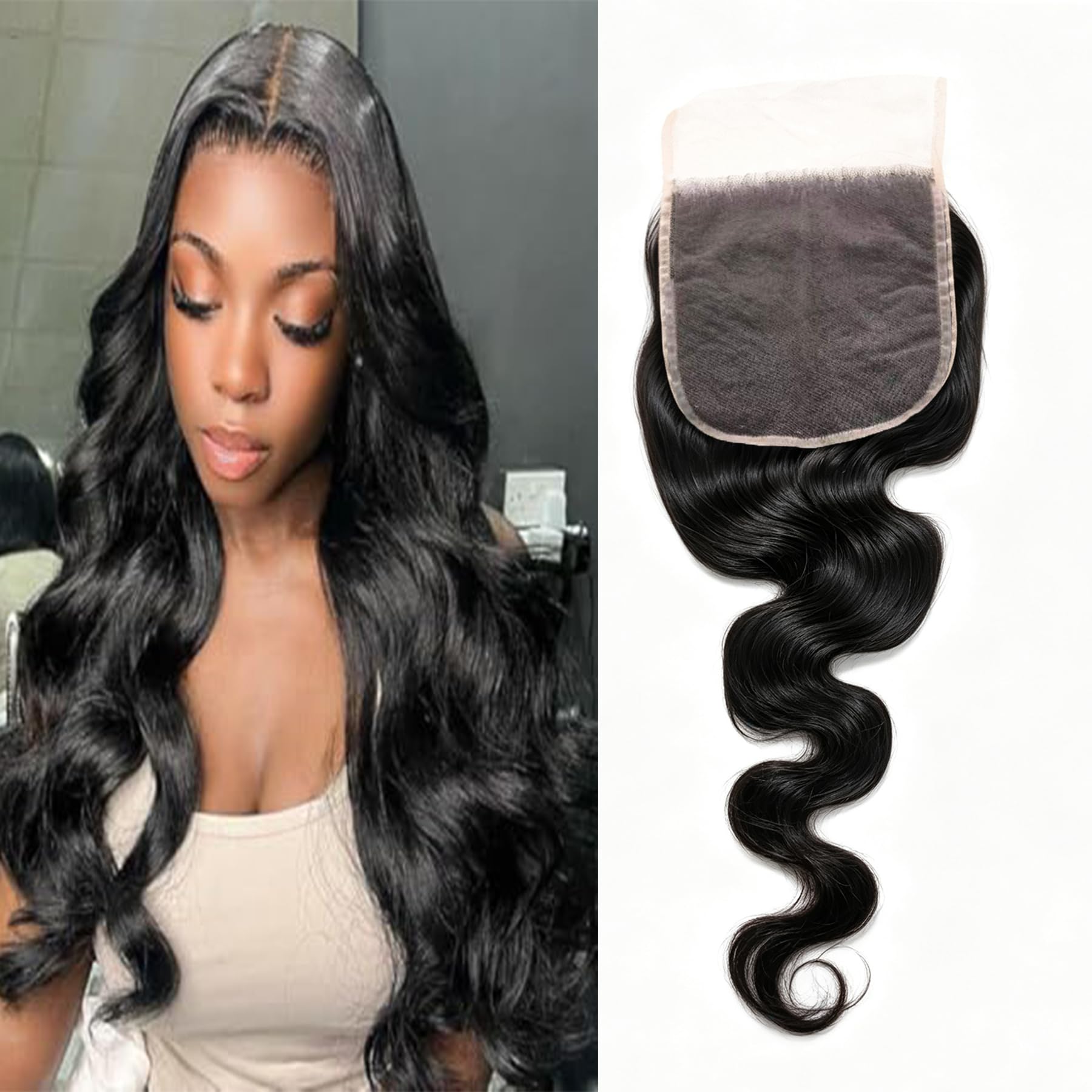 Body Wave Closure 6x6 Closure Human Hair Free Part Closure 100% Unprocessed Brazilian Virgin Human Hair Closure With Baby Hair Natural Pre-Plucked Hairline Natural Color 12 Inch — image 1