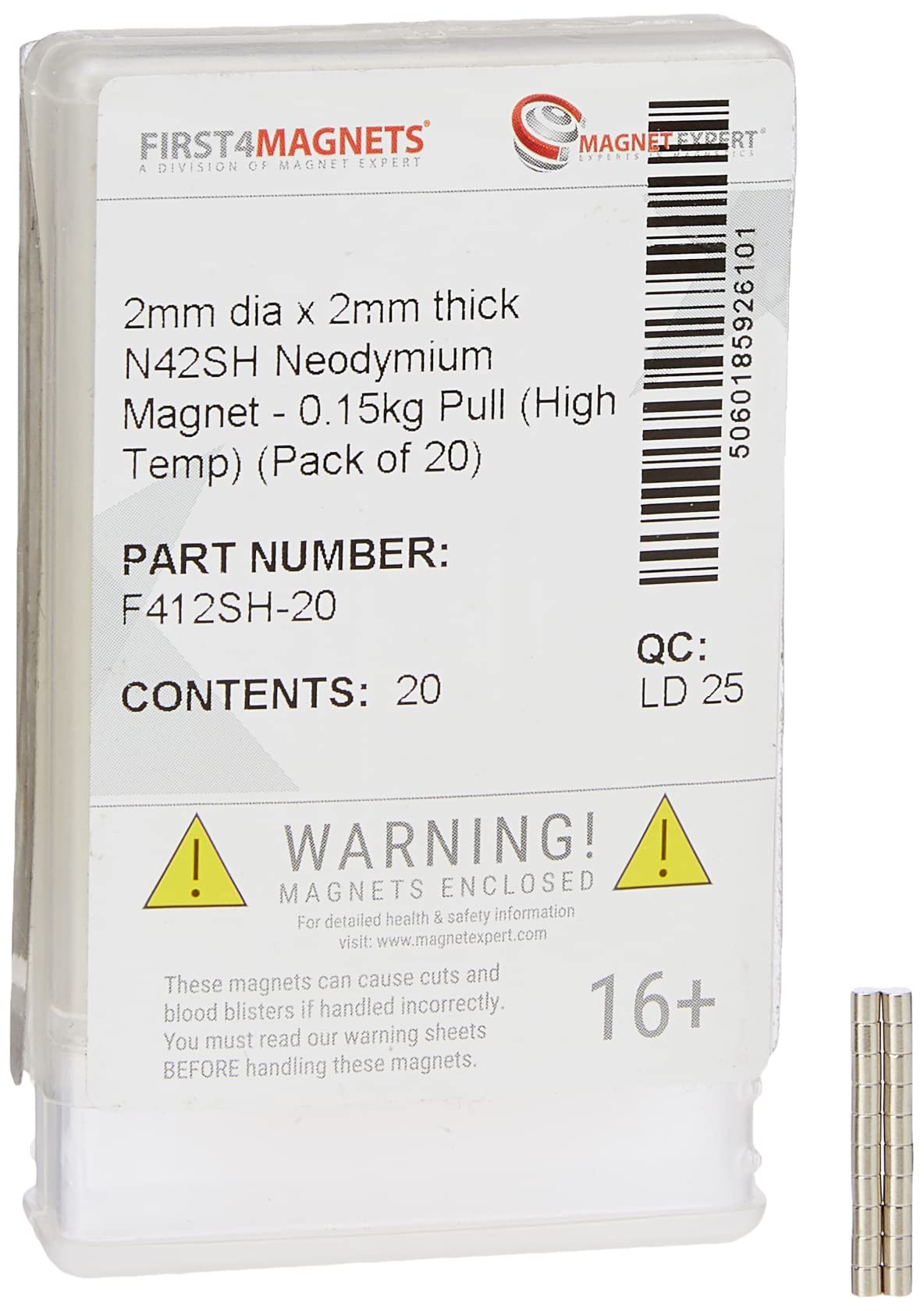 N42SH High Temperature Neodymium Magnet for High-Temperature, Engineering, and Manufacturing Applications - 2mm dia x 2mm thick - 0.15kg Pull - Pack of 20