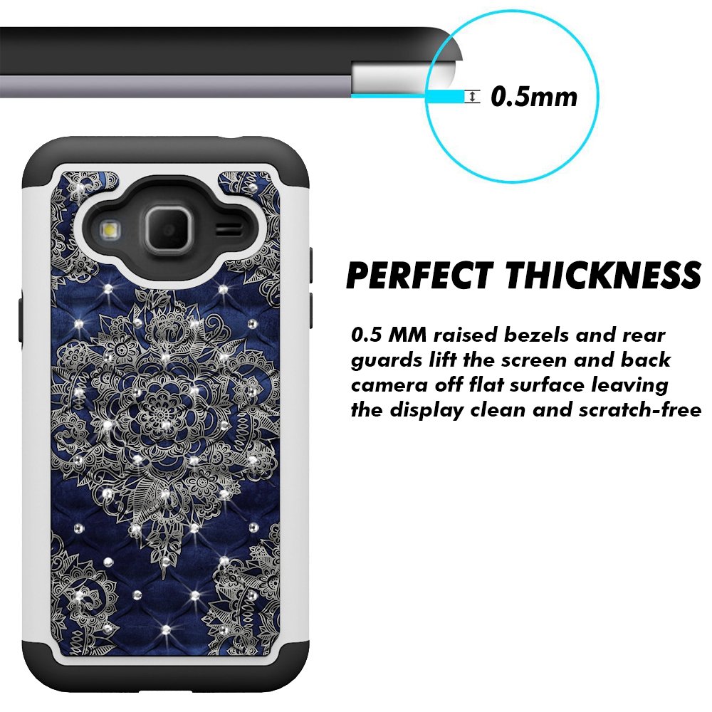 J3 Case, MagicSky [Shock Absorption] Studded Rhinestone Bling Hybrid Dual Layer Armor Defender Cover For Samsung Galaxy J3 (2016) -Flower