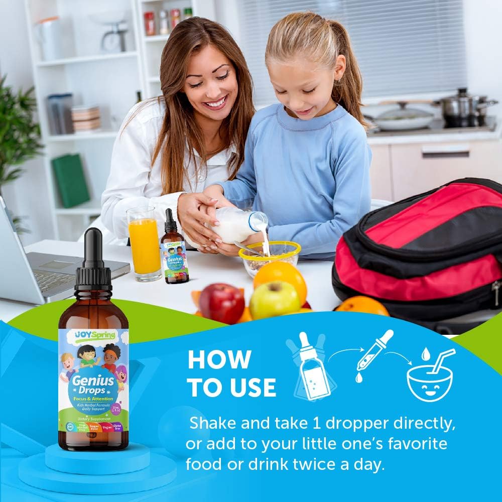 Best Natural Focus Supplement for Kids, Supports Healthy Brain Function to Improve Concentration & Attention for School, Great Tasting Liquid Calming Supplement, Made from 100% Herbs: Health & Personal Care