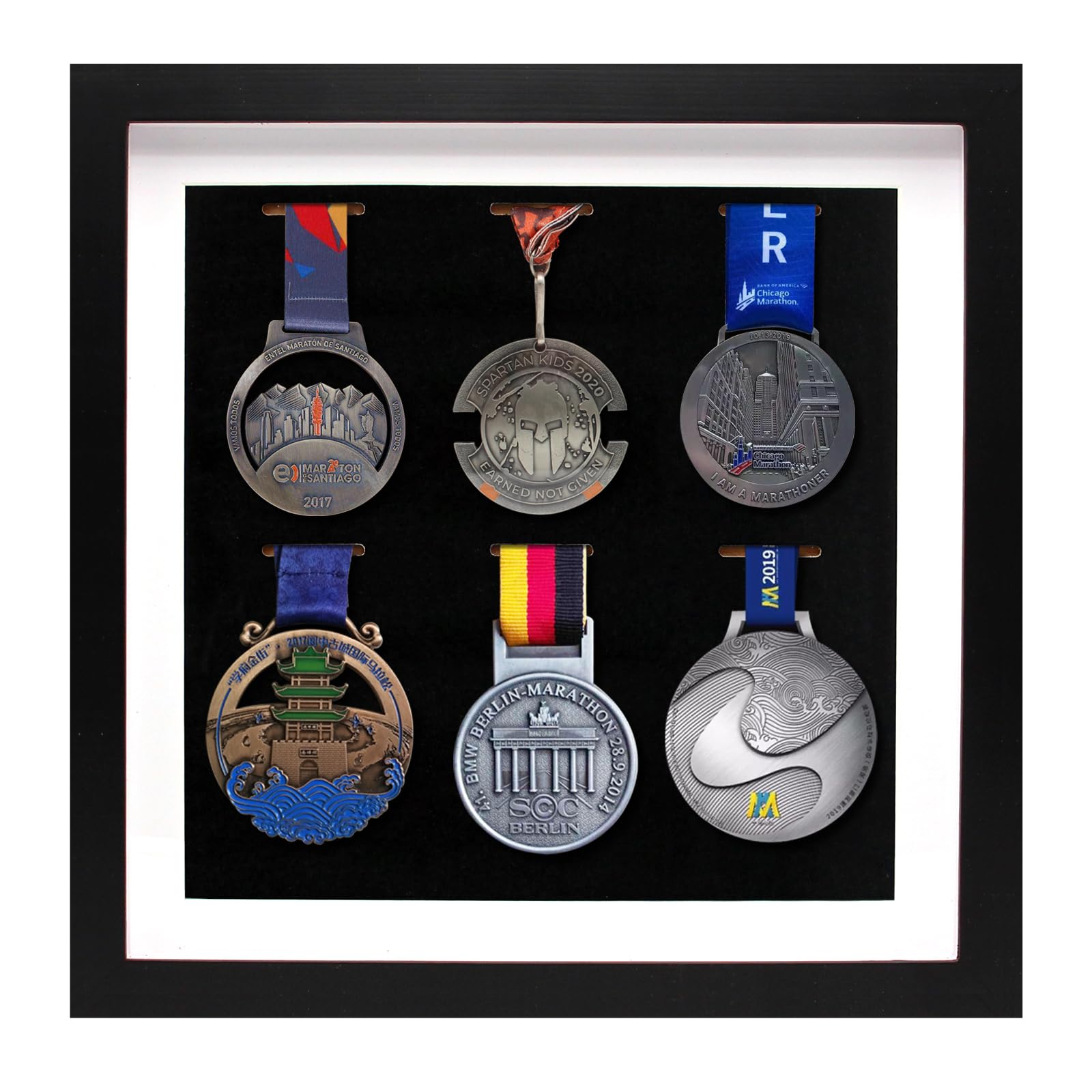 Medal Display Case, Medal Shadow Box Frame for 6 Medals, 3D Medal Box Photo Frame for Runners Marathon Soccer Football Gymnastics & All Sports Award Insignia (Black, 33 x 33 cm)