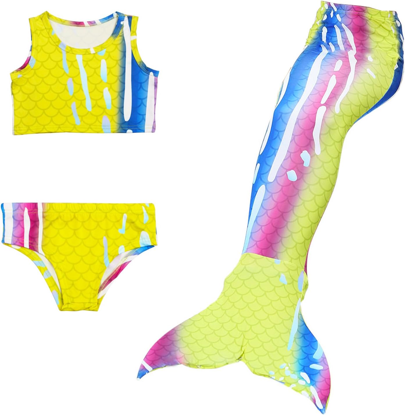 MOXO New Summer Girls Mermaid Tail Swimsuit Sea Maid Swimwear Bikini Set Costume 3 Pcs