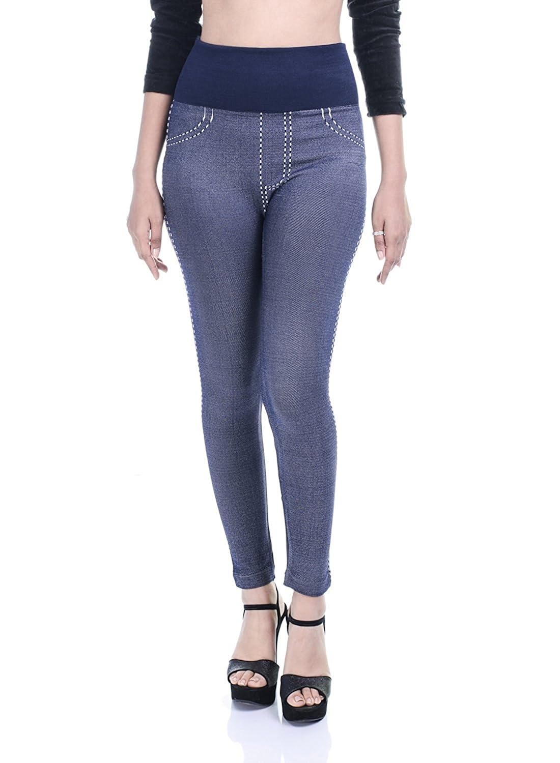 timbre women's denim printed high waist jeggings combo pack of 4