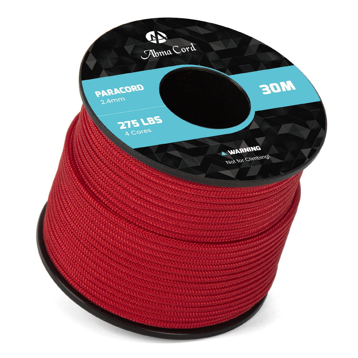 Abma Cord 2.4mm Paracord 275 30m Nylon Rope 4 Strands Tactical Parachute Cord - Max. 125kg (275lbs) - Red