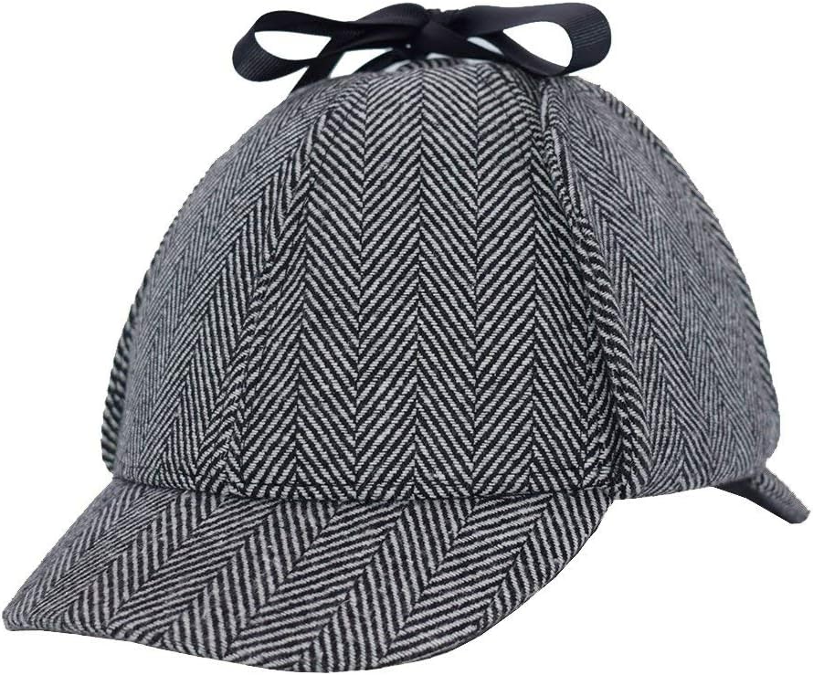 Unisex Sherlock Holmes Hat Deerstalker Hat Classic Hat (L, Grey)