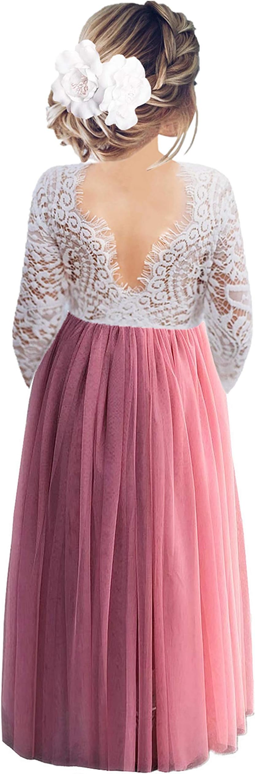 Girl Peony Lace Back A-Line Straight Tutu Tulle Party Flower Girl Dresses