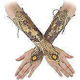 Bronzing Lace Gloves Women Steampunk Gothic Glove Vintage Floral Fingerless Glove with Ring for Wedding Tea Party Decor Cosplay Costume Accessories