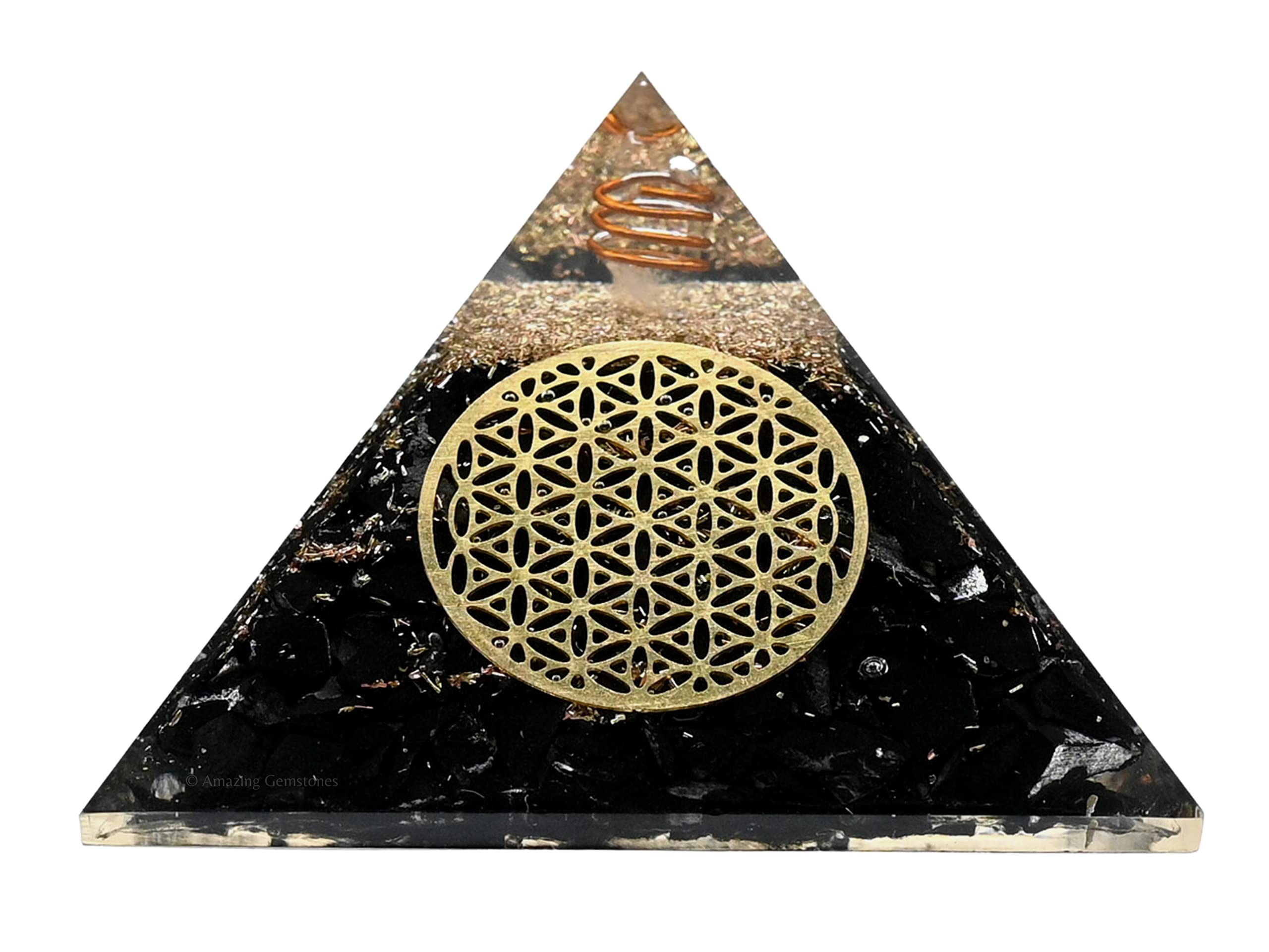 Large Orgone Pyramid | Shungite Pyramid Crystal | Flower of Life Orgonite Pyramid | Organ Pyramids Positive Energy Healing