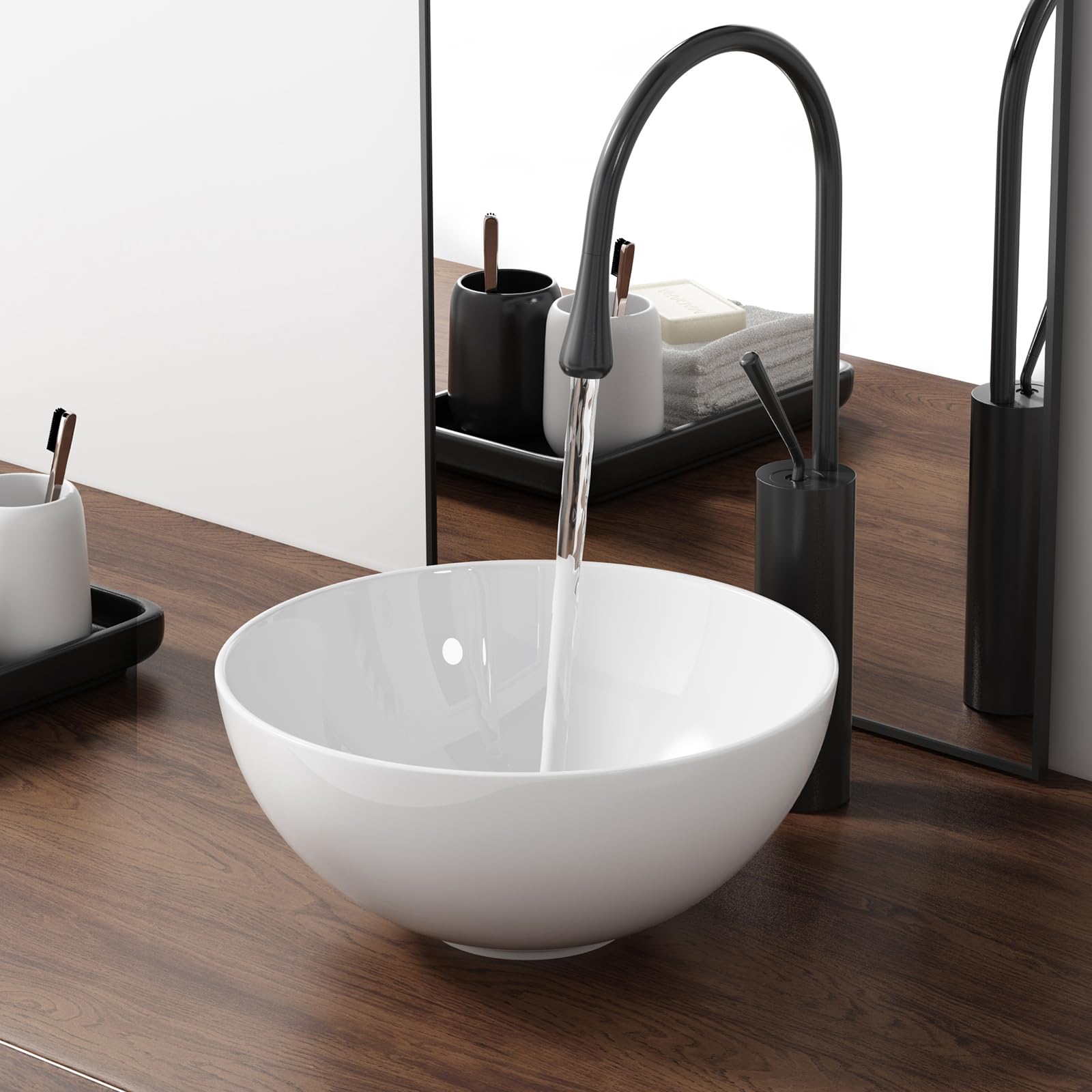 Photo 1 of 13 Inch Round Bathroom Bowl Sink Above Counter, QISHKA Small White Ceramic Vanity Vessel Sink - 13" x 13" Countertop Circle Art Basin for Space-Saving