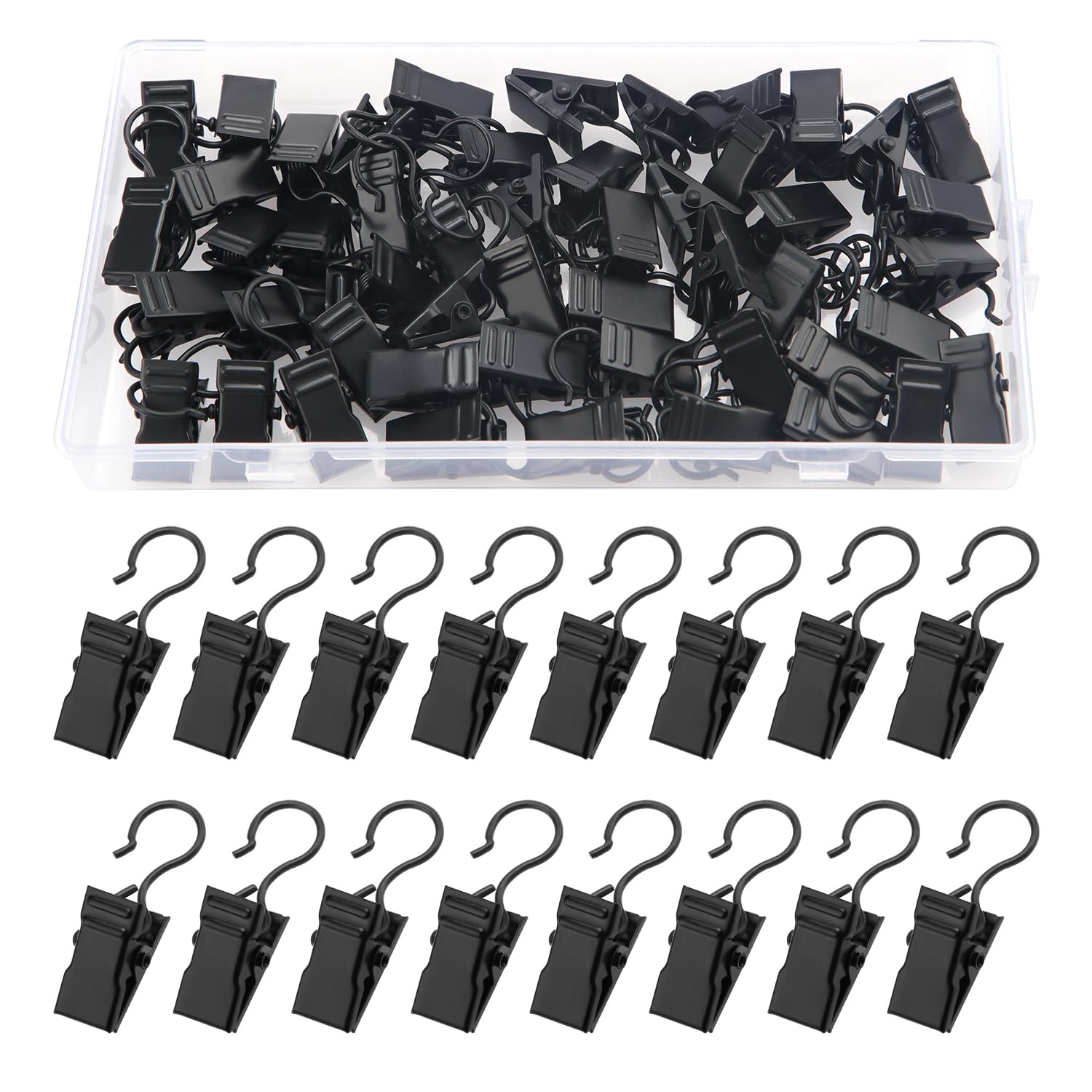 YIXISI 50 PCS Curtain Clips with Hooks, Metal Hangers for Bedroom, Bathroom & Home Decoration - Black