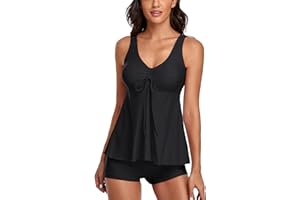 Smicabe Tankini Swimsuits for Women 2 Piece Modest Blouson Tank Top Bathing Suits with Bikini Bottom