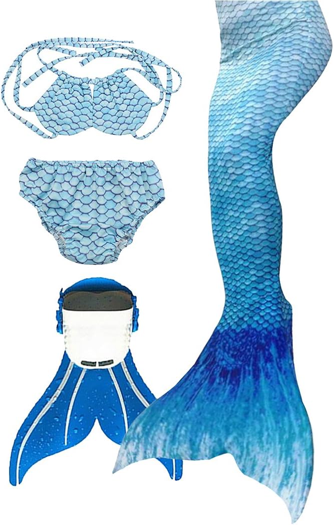 Kids Girls Mermaid Tails Cosplay Swimwear Bikini Sets with Monofin
