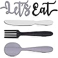 Yerliker 5 Pieces Let's Eat Sign, Wooden Fork Spoon Knife Sign Wall Decor, Rustic Cutout Eat Kitchen Decor for Home Dining Living Room Bar Cafe Restaurant (Black, White, Gray)