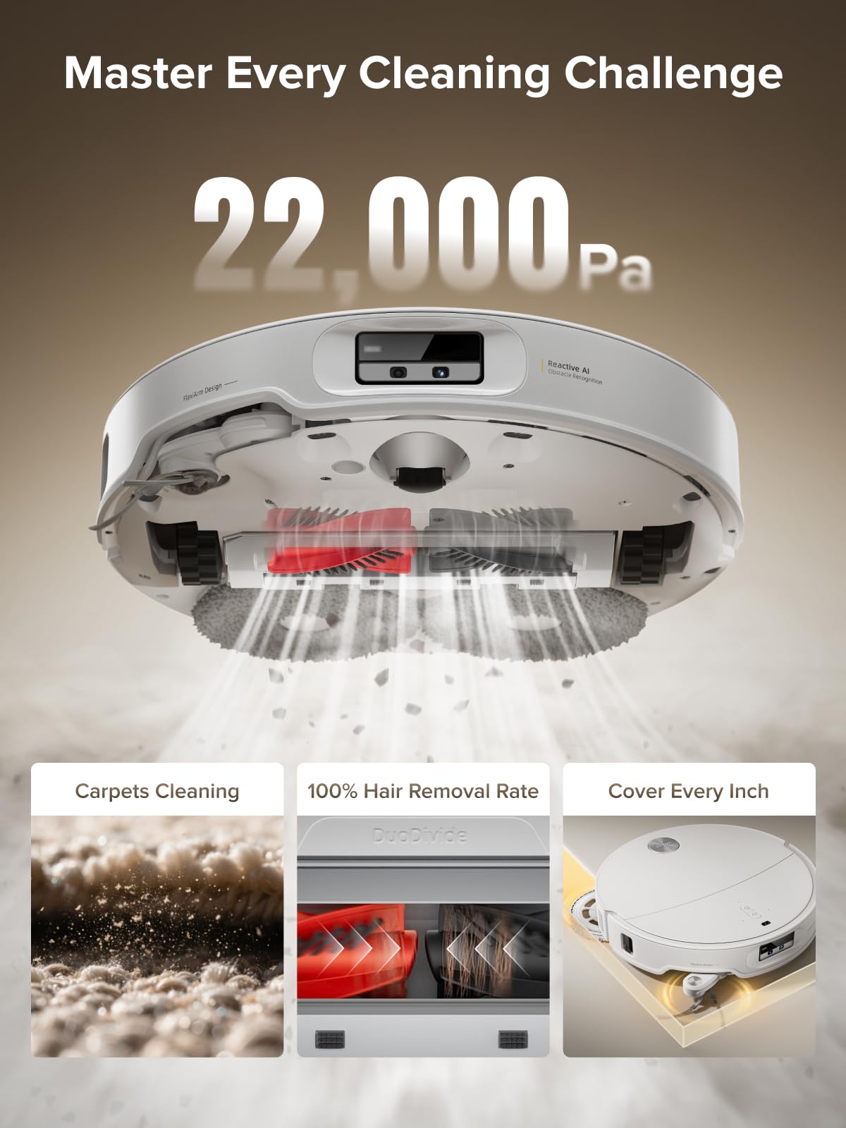 roborock Qrevo CurvX Robot Vacuum and Mop, 22,000Pa Suction, 3.14’’ Ultra Slim, Zero-Tangling Design, Reactive AI Obstacle Recognition, AdaptiLift Chassis, Auto Hot Water Mop Washing & Drying