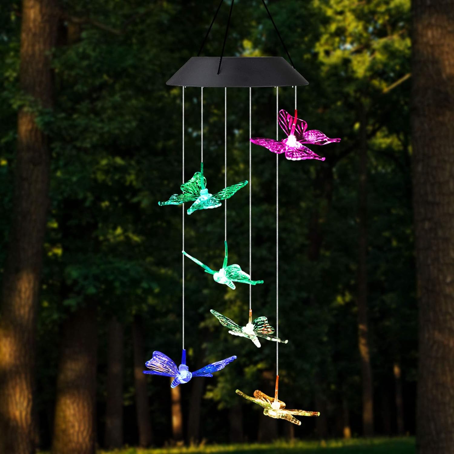 SUNJOYCO Butterfly Solar Wind Chimes, Color-Changing Outdoor Waterproof LED Wind Chime Solar Powered Colorful Light for Home/Party/Yard/Garden Decoration : Garden & Outdoor