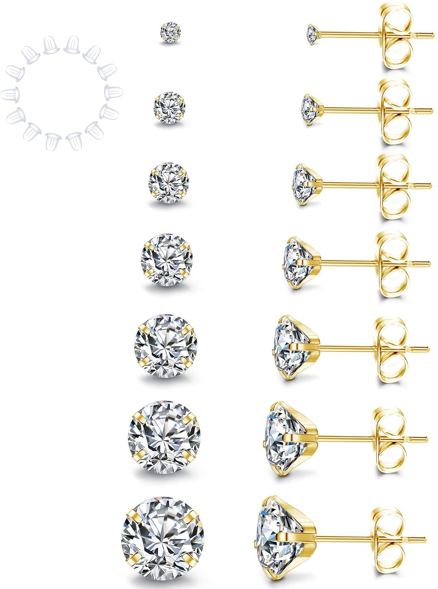 YADOCA 7 Pairs Surgical Steel Stud Earrings for Women, Small Stud Earrings Set Hypoallergenic Clear Cubic Zirconia Earring