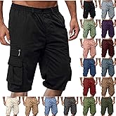 LIKEOULI Cargo Shorts for Men Casual Summer Hiking Pants Elastic Waist Big and Tall Knee Length Multi-Pockets Bermuda Shorts