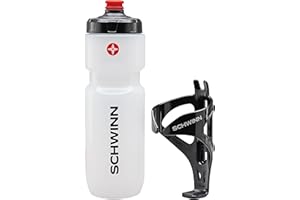 Schwinn Translucent Sport Water Bottle with Holder for Bicycle, 26 oz, BPA-Free, Dual-Stage Nozzle, Ergonomic Design, Cage Easily Mounts to Bike, Hydration Tracking, Bike Water Bottle Holder Combo