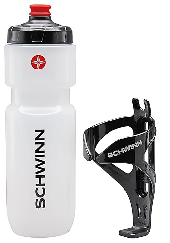 Schwinn Translucent Sport Water Bottle with Holder for Bicycle, 26 oz,  BPA-Free, Dual-Stage Nozzle, Ergonomic Design, Cage Easily Mounts to Bike, 