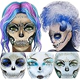 Day of the Dead Face Jewels Tattoo, Jack-O-Lantern Temporary Face Tattoos, Rhinestone Face Jewels Tattoo Stickers for Men Women Kids Halloween Festival Rave Party Cosplay Makeup