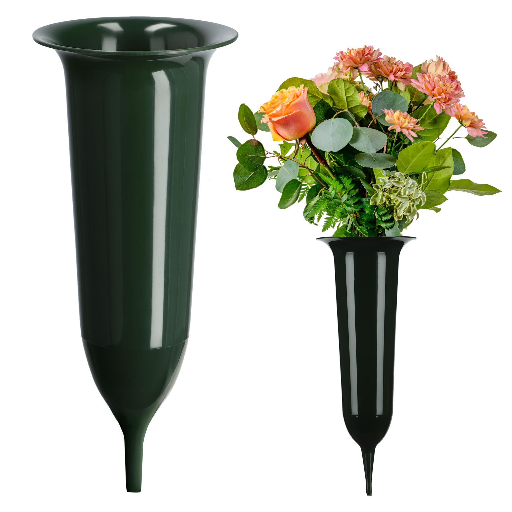 KADAX Spiked Grave Vase, Plastic Memorial Vase, Weatherproof Grave Flower Holder for Cemetery, Graveside Ornament for Artificial Flowers (23 cm, Green)