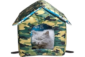 VARMTOR Cat Houses for Outdoor Cats, Feral Cats Dogs House, Weatherproof Warm and Insulated Cat House with Transparent Curtain Pet House, Stray Cats Shelter (Camouflage Green, Medium-Houses)