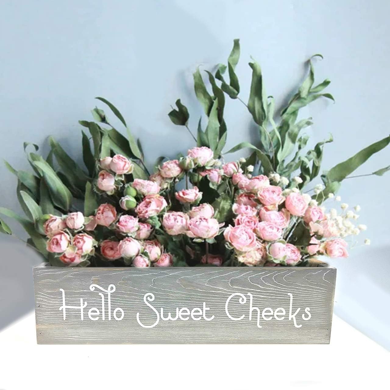 nobrand Farmhouse Rustic Wood Organizer, Bathroom Decor Box or Diaper Organizer, 2 Sides - Funny Box, Hello Sweet Cheeks with Funny Sayings (Grey): Home & Kitchen