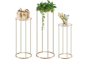 OIHYA Cylinder Stands for party, 3PCS Elegant Gold Metal Plant Round Pedestal Stand, Display Stand Tables Cake Stand for Part