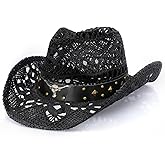 WQWOVRVO Cowboy Hat,Cowgirl Hat,Cowboy Hats for Women/Mens/Straw Wide with Shapeable Brim Cowboy Hat for Womens/White/Black.