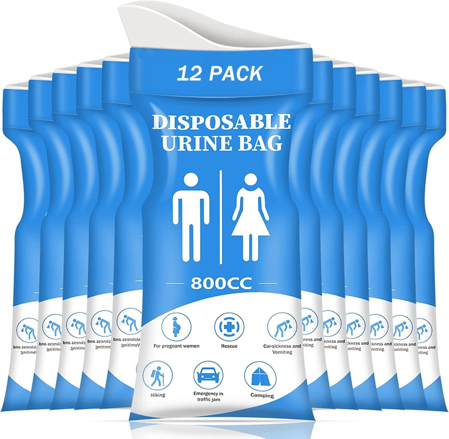 SAINUOD Disposable Urinal Bag, 12 Pcs 800ML Emergency Urine Bag, Unisex Urinal Bag, Portable Camping Pee Bag, Travel Urine Bag for Traffic Jams, Camping, Hiking, Pregnant, Patient