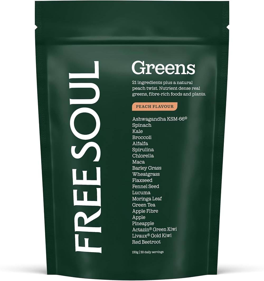 Free Soul Greens 21 Advanced Greens Peach 30 Servings UK Made Vegan Gluten Free