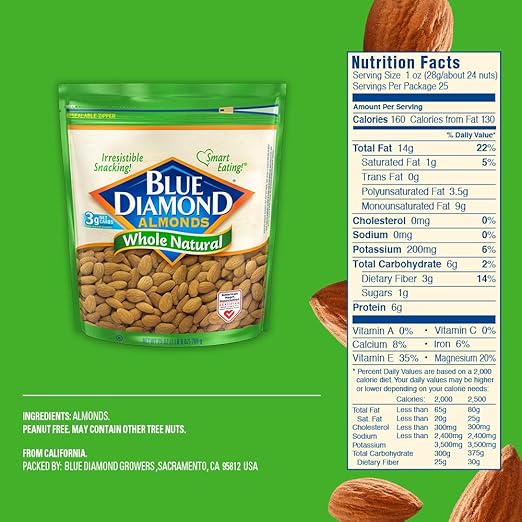 Blue Diamond Almonds Raw Whole Natural 25 Ounce