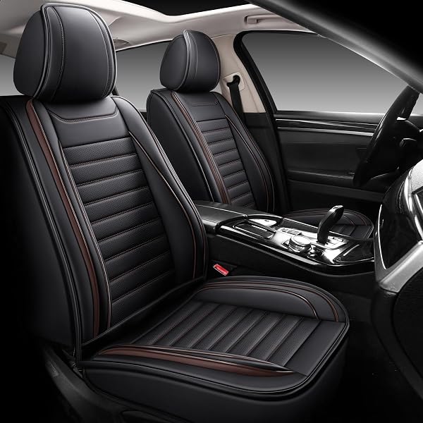 MINGBRON CAR SEAT COVERS FULL SET, 5 SEATS FRONT SEAT COVER AND BACK SEAT COVERS FOR CARS, AUTOMOTIVE SEAT COVERS, LEATHER WATERPROOF CAR SEAT PROTECTORS UNIVERSAL FOR CARS BROWN