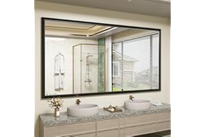 SMIROR 66x36 Inch Large Black Bathroom Mirrors for Over Sink, Metal Framed Vanity Mirror for Wall, Rectangular, Right Angle Corner, Thick Frame, Tempered Glass (Horizontally/Vertically)