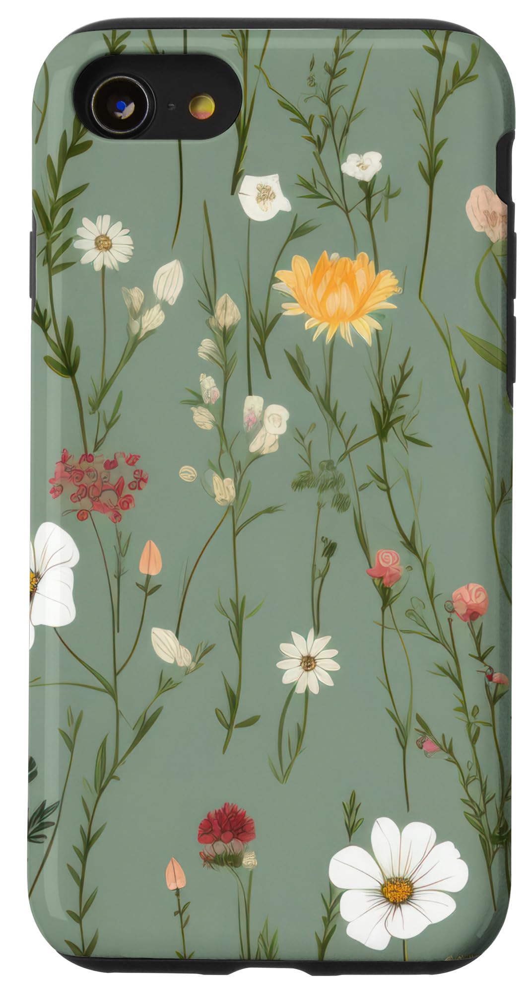 Cute Green and White Aesthetic Floral Case for iPhone SE (2020) / 7 / 8
