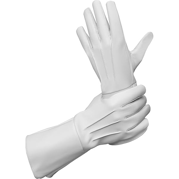 Medieval Renaissance Leather Gauntlet Gloves - Genuine Sheep Leather Long Arm Cuffs For Cosplay & Costume (White, Medium)