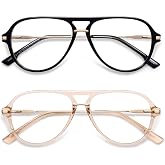 AMOMOMA Aviator Reading Glasses for Women Men Spring Temple AM6226 | Stylish Slim Design Lightweight Trendy Readers Metal Temples Flexible All-day Fit Blue Light Computer Frame