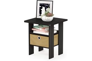 Furinno ANDREY Side Table, End Table, Night Stand with Open Shelves and Storage Bin, Bedside Table, for Living Room, Bedroom, Espresso