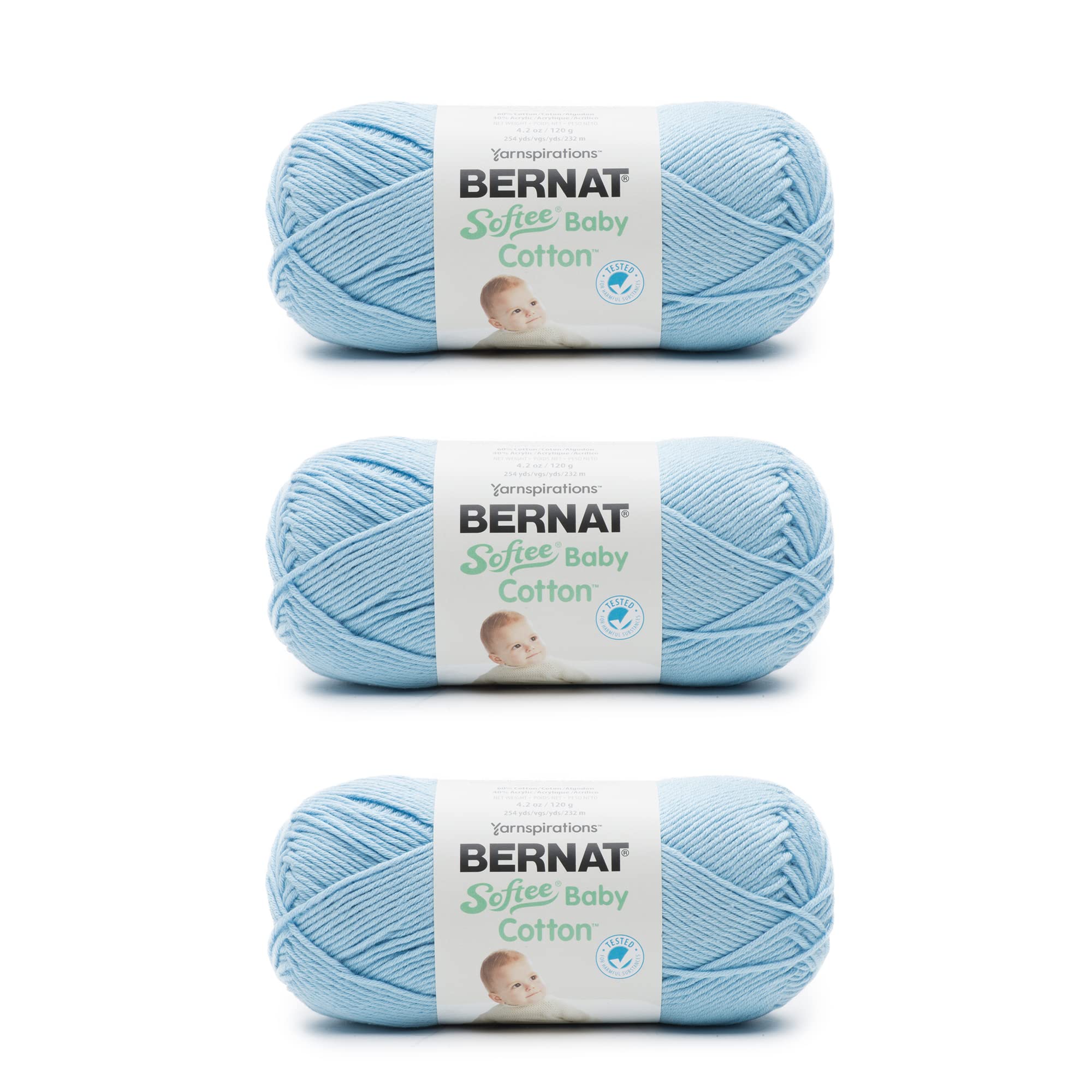 Bernat Softee Baby Cotton Dusk Sky Yarn - 3 Pack of 120g/4.25oz - Blend - 3 DK (Light) - 254 Yards - Knitting/Crochet — image 1