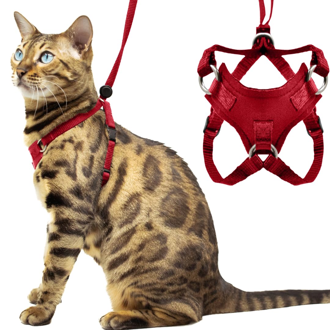 Photo 1 of Houdini™ Escape Proof Cat Harness and Leash Set by OutdoorBengal – Red, Medium Cat Harness for Walking