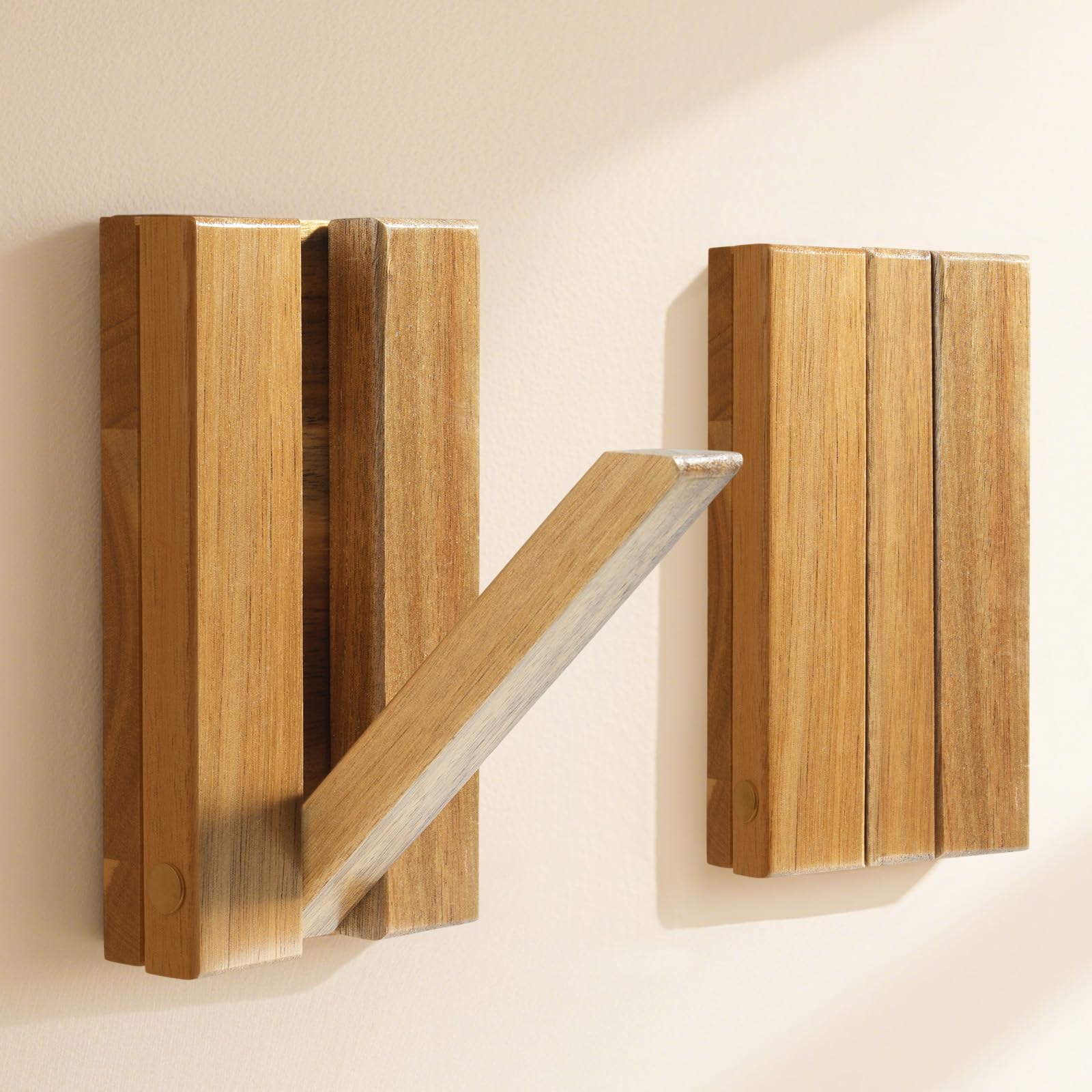 Photo 1 of 2 Pcs Folding Wall Hooks, Vintage Wooden Wall Hooks Heavy Duty for Hanging Hats, Towels & Bags – Space-Saving Sleek Design, Blending Modern & Rustic Styles